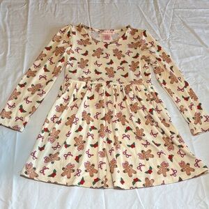 Girls' Cream Gingerbread Print Long-Sleeve Party Dress